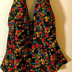 Catalina Multicolor Floral Tankini halter swim Top Lg 12-14